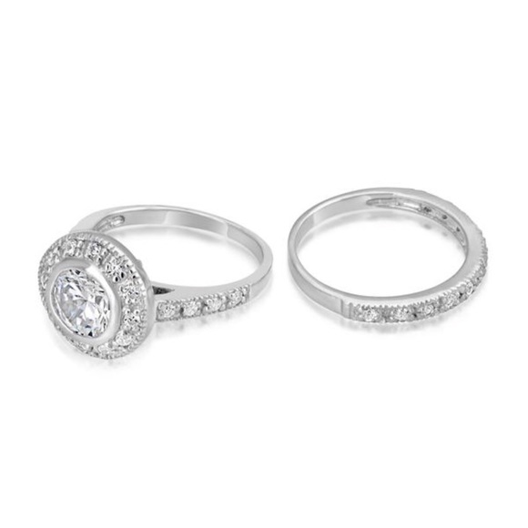 Sterling Silver Bezel CZ Wedding Ring Set - Picture 4 of 5